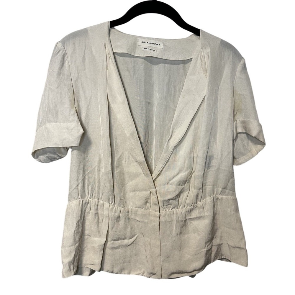 Isabel Marant Etoile Cream Short Sleeve Wrap Blouse Top Sz 38 Old Money Classic